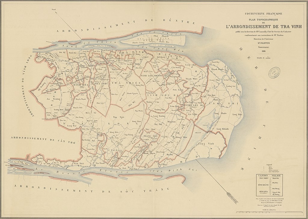 Bản đồ tỉnh Trà Vinh thời Pháp thuộc. Ảnh: gallica.bnf.fr Bản đồ tỉnh Trà Vinh thời Pháp thuộc. Ảnh: gallica.bnf.fr