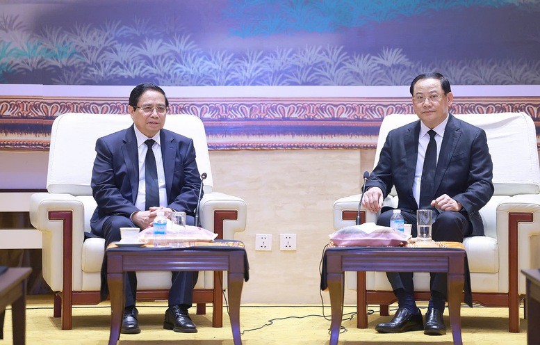 Thủ tướng Chính phủ Phạm Minh Chính có cuộc gặp Thủ tướng Chính phủ Lào Sonexay Siphandone - Ảnh VGP/Nhật Bắc