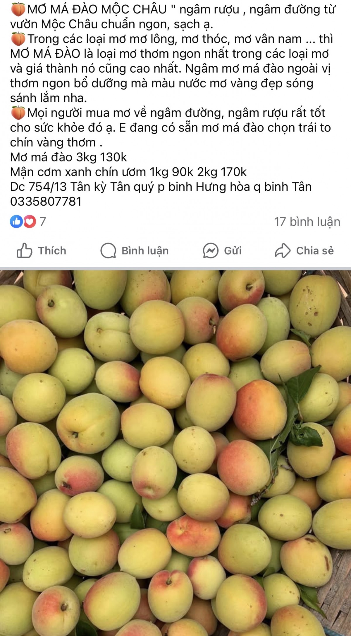 Mơ được rao bán nhiều trên