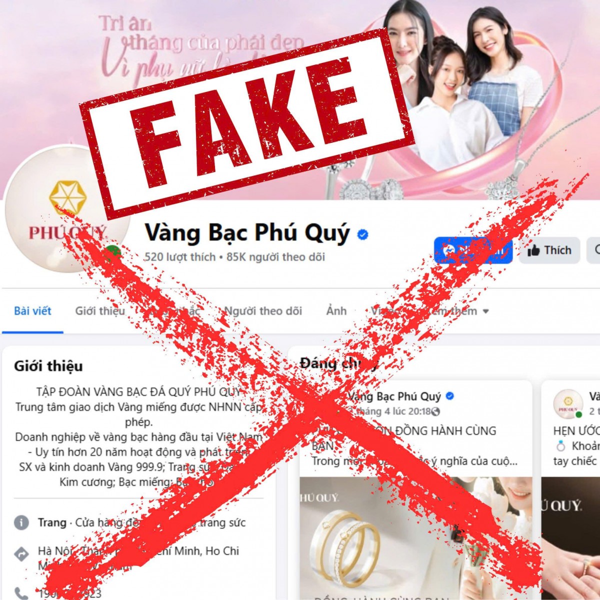 Cảnh báo trang giả mạo Vàng bạc Phú Quý