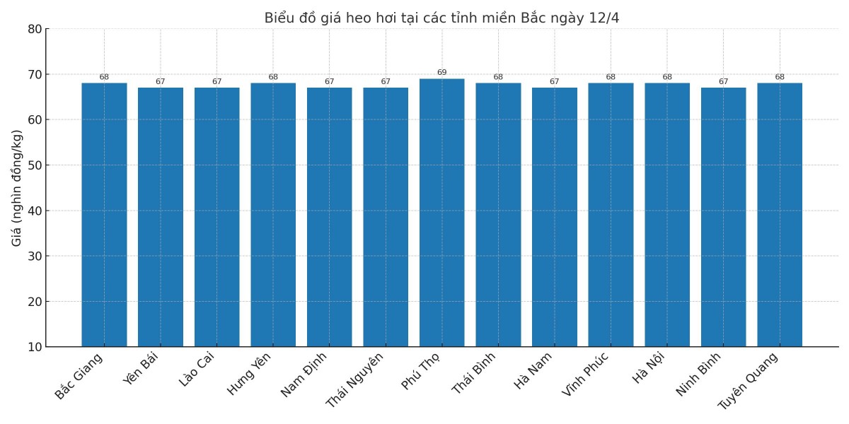 Biểu đồ giá heo hơi tại các tỉnh miền Bắc ngày 12/4. Biểu đồ giá heo hơi tại các tỉnh miền Bắc ngày 12/4.
