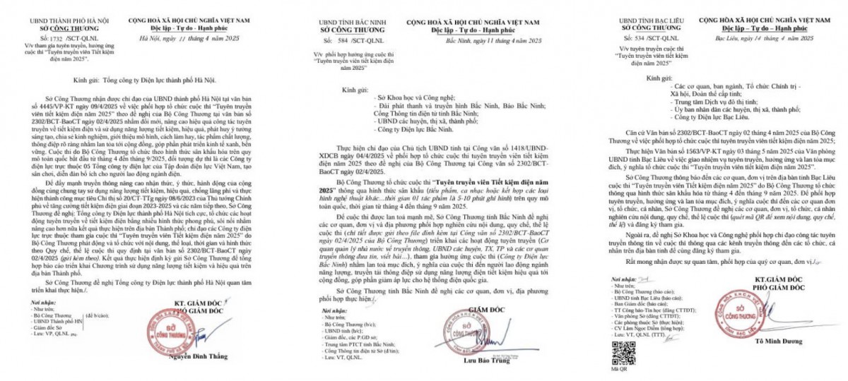 Cuộc thi "Tuyên truyền viên tiết kiệm điện 2025" đang đón nhận sự hưởng ứng nhiệt tình, sôi nổi từ đông đảo các Sở Công Thương địa phương trên cả nước. Cuộc thi "Tuyên truyền viên tiết kiệm điện 2025" đang đón nhận sự hưởng ứng nhiệt tình, sôi nổi từ đông đảo các Sở Công Thương địa phương trên cả nước.