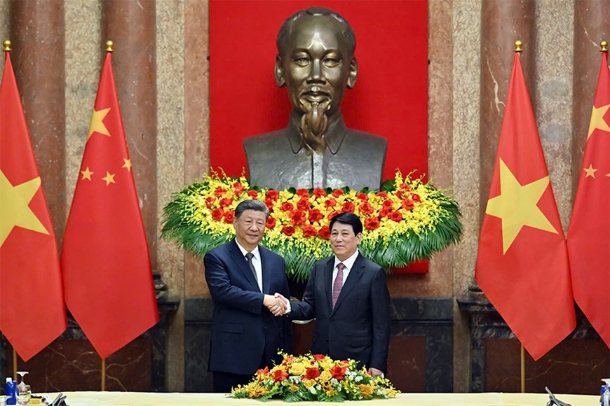 Chủ tịch nước Lương Cường và tổng Bí thư, Chủ tịch nước Trung Qucoso Tập Cận Bình. Ảnh Phạm Kiên/TTXVN