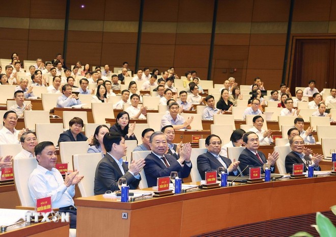 Lãnh đạo, nguyên lãnh đạo Đảng, Nhà nước dự hội nghị. Ảnh: TTXVN