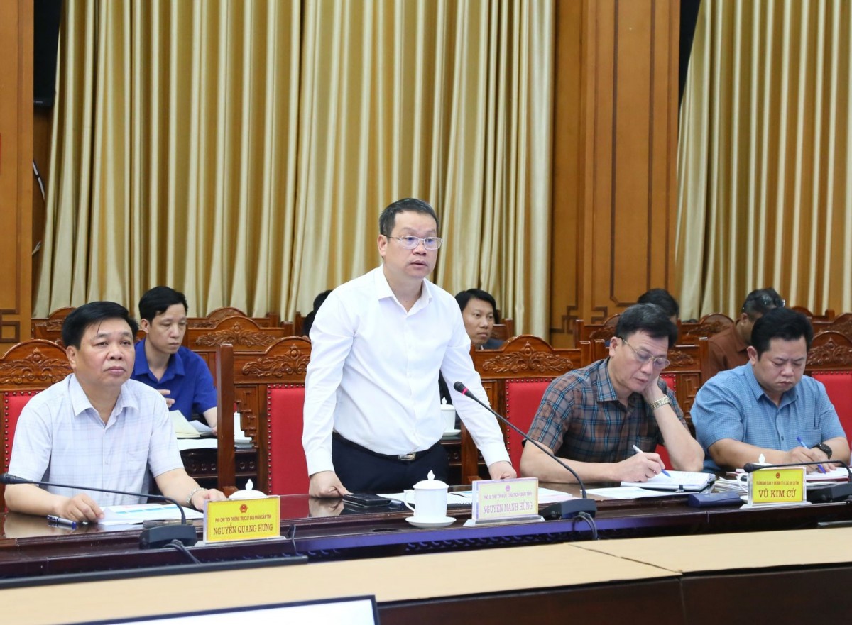 Ông Nguyễn Mạnh Hùng, Chủ tịch UBND tỉnh Thái Bình phát biểu tại buổi làm việc. Ông Nguyễn Mạnh Hùng, Chủ tịch UBND tỉnh Thái Bình phát biểu tại buổi làm việc.