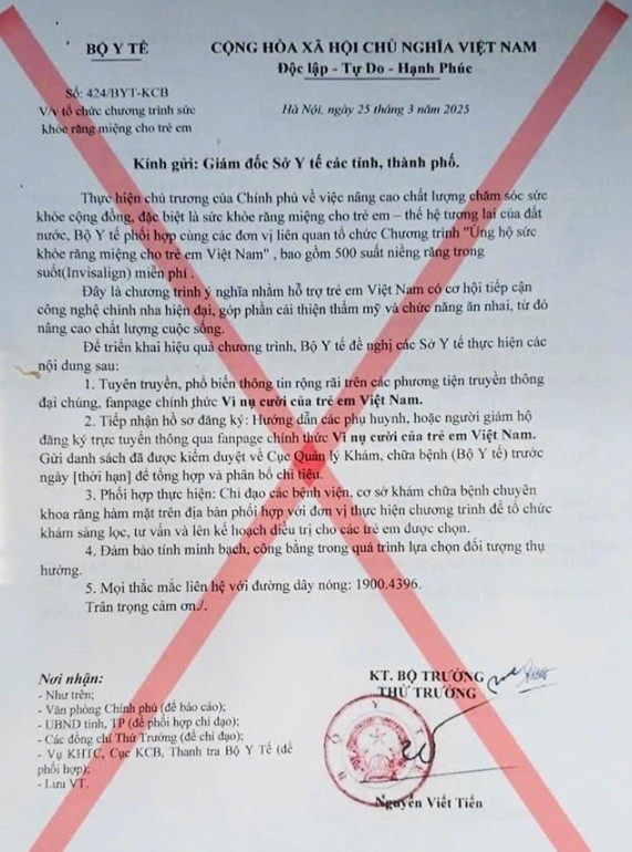 Văn bản giả mạo Bộ Y tế