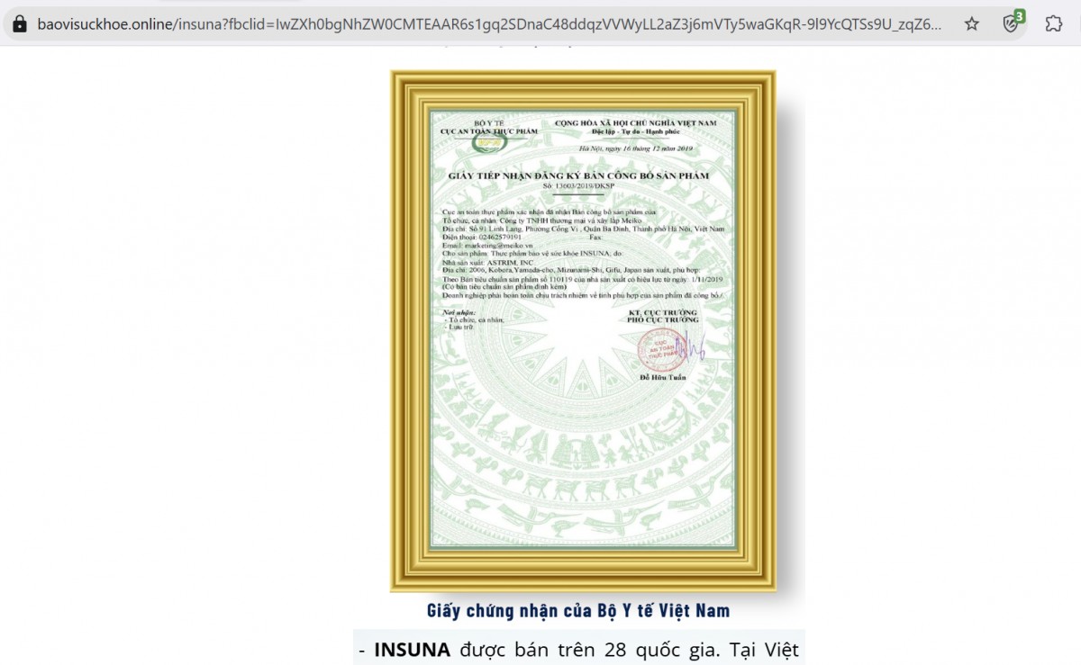 Quảng cáo sản phẩm ISUNA sai sự thật, lừa dối người dùng