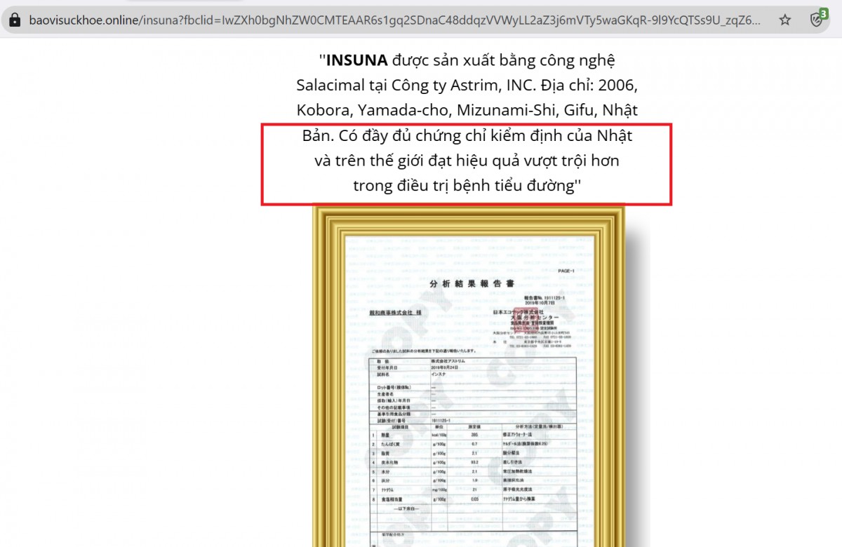 Quảng cáo sản phẩm ISUNA sai sự thật, lừa dối người dùng