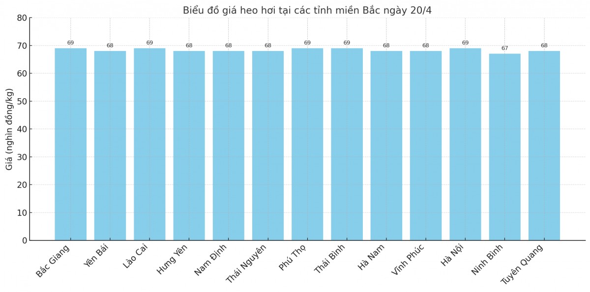 Biểu đồ giá heo hơi tại các tỉnh miền Bắc ngày 20/4. Biểu đồ giá heo hơi tại các tỉnh miền Bắc ngày 20/4.