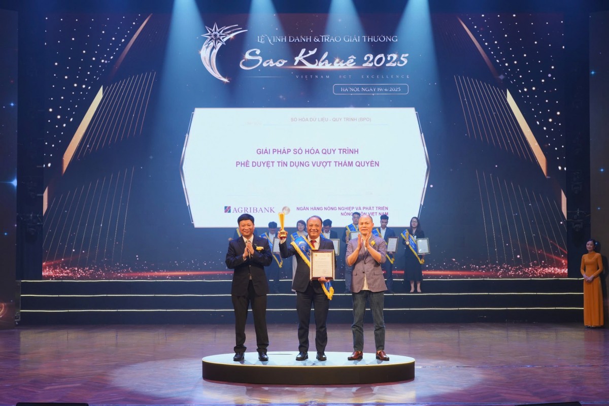 06 Hệ thống công nghệ/Sản phẩm dịch vụ Agribank xuất sắc được công nhận 'Giải thưởng Sao Khuê 2025' 06 Hệ thống công nghệ/Sản phẩm dịch vụ Agribank xuất sắc được công nhận 'Giải thưởng Sao Khuê 2025'