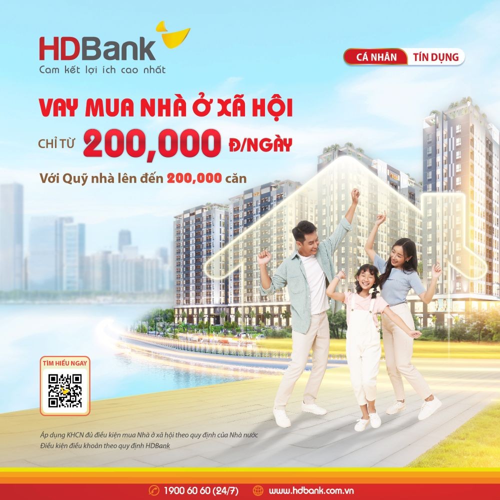 Ngân hàng HDBank cung cấp gói vay ưu đãi cho người thu nhập thấp, trả góp từ 200.000 đồng/ngày, giúp khách hàng dễ dàng sở hữu nhà ở xã hội. Ngân hàng HDBank cung cấp gói vay ưu đãi cho người thu nhập thấp, trả góp từ 200.000 đồng/ngày, giúp khách hàng dễ dàng sở hữu nhà ở xã hội.
