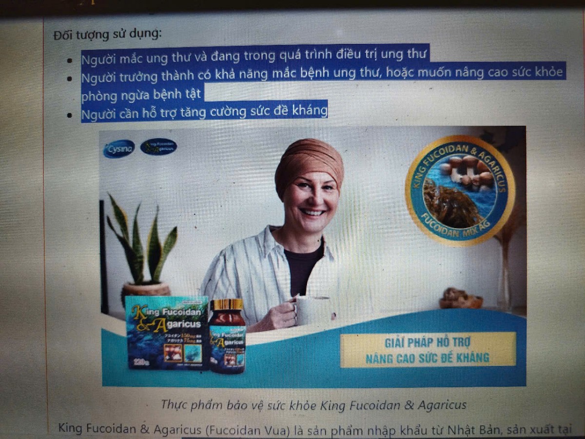 Choáng: Quảng cáo King Fucoudan & Agaricus điều trị 33 loại ung thư
