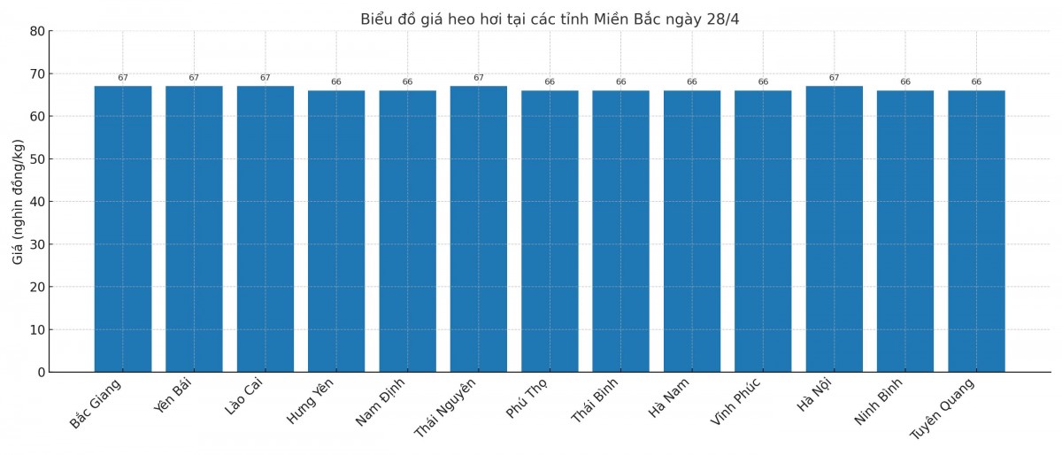 Biểu đồ giá heo hơi tại các tỉnh miền Bắc ngày 28/4. Biểu đồ giá heo hơi tại các tỉnh miền Bắc ngày 28/4.