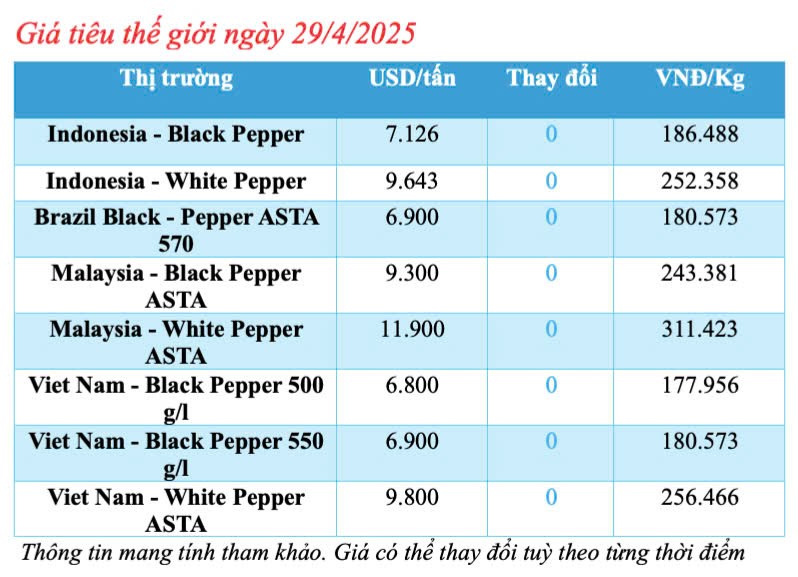 Giá tiêu hôm nay 29/4/2025, trong nước thị trường đi ngang