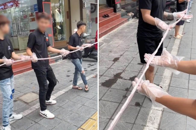 Nhân viên quán xếp hàng "đo" lòng se điếu. Ảnh: @the_se_dieu.