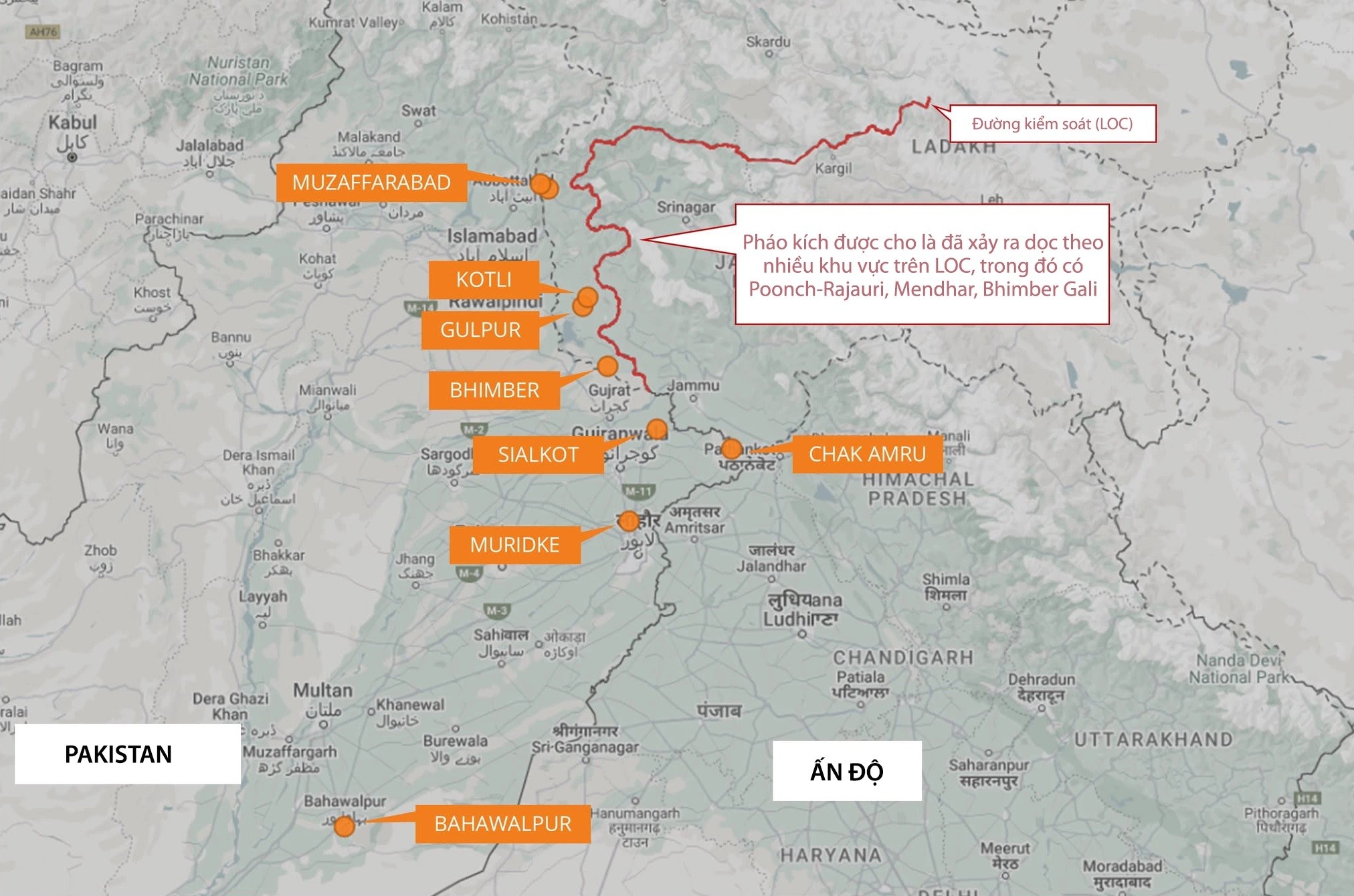 Các khu vực mà Ấn Độ tập kích trong chiến dịch Sindoor. Đồ họa: X/detresfa