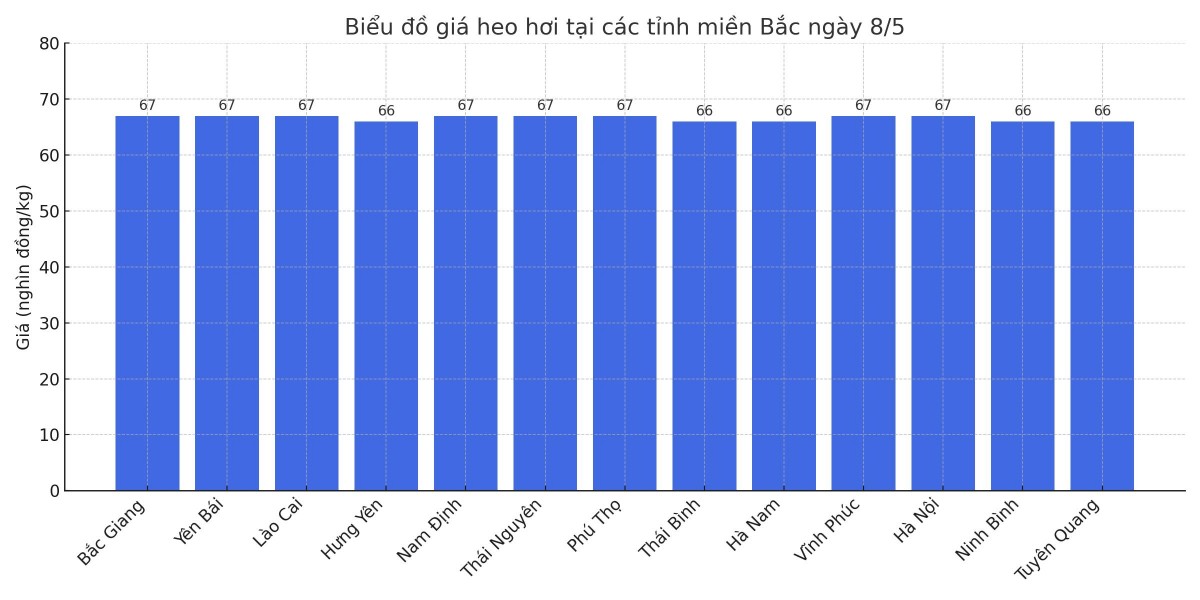 Biểu đồ giá heo hơi tại các tỉnh miền Bắc ngày 8/5. Biểu đồ giá heo hơi tại các tỉnh miền Bắc ngày 8/5.