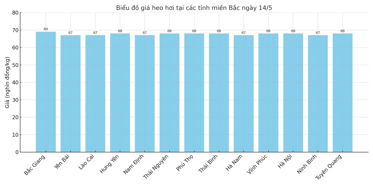 Biểu đồ giá heo hơi tại các tỉnh miền Bắc ngày 14/5. Biểu đồ giá heo hơi tại các tỉnh miền Bắc ngày 14/5.