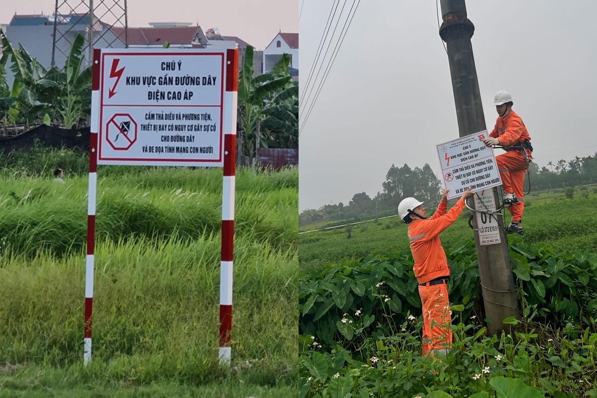 EVNHANOI cảnh báo nguy hiểm từ thả diều gần lưới điện