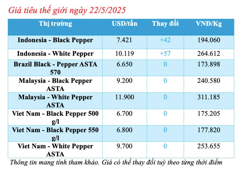 Giá tiêu hôm nay 23/5/2025: thị trường cao nhất 152.000 đồng/kg Giá tiêu hôm nay 23/5/2025: thị trường
