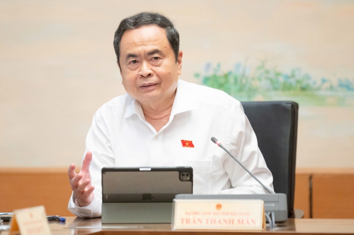 Chủ tịch Quốc hội Trần Thanh Mẫn phát biểu tại Tổ 13. Ảnh: Phạm Thắng