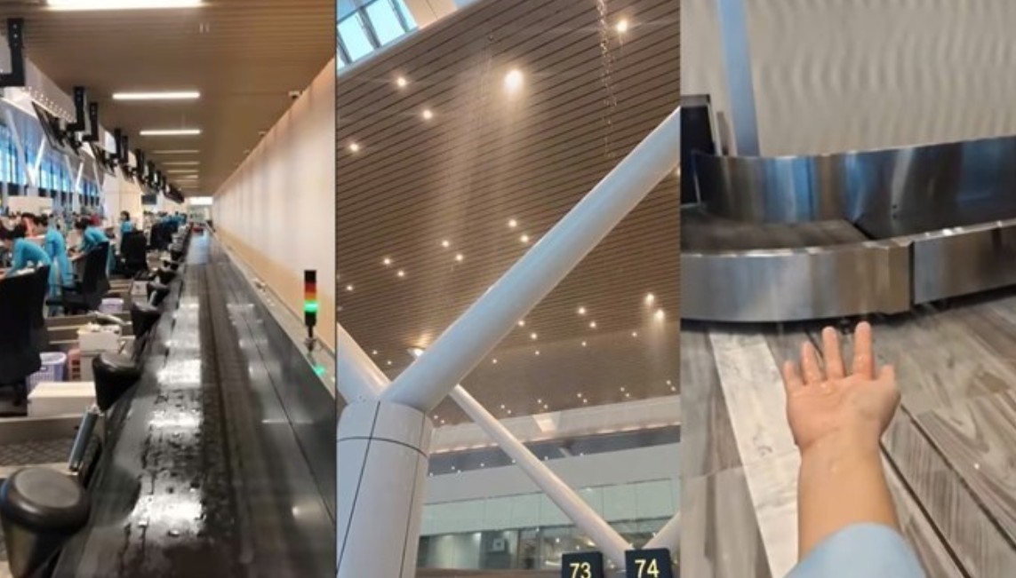 Hình ảnh dột nước mưa tại nhà ga T3 sân bay Tân Sơn Nhất trưa 24.5. Ảnh: Bá Trường