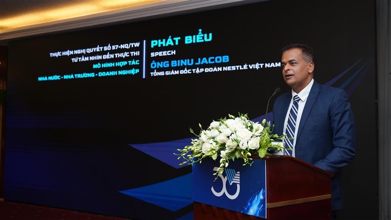 Ông Binu Jacob, Tổng giám đốc Nestlé Việt Nam nhấn mạnh Nestlé tin vào sức mạnh của tuổi trẻ, đổi mới sáng tạo và chuyển đổi số
