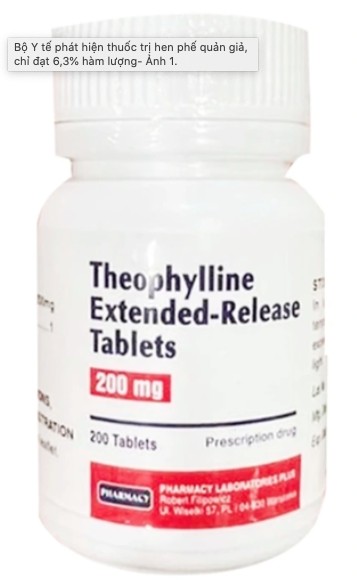 Lọ Theophylline Extended Release Tablets 200mg (Theophylin 200mg) trị hen suyễn không đạt chỉ tiêu theo định lượng ghi trên nhãn. Lọ Theophylline Extended Release Tablets 200mg (Theophylin 200mg) trị hen suyễn không đạt chỉ tiêu theo định lượng ghi trên nhãn.