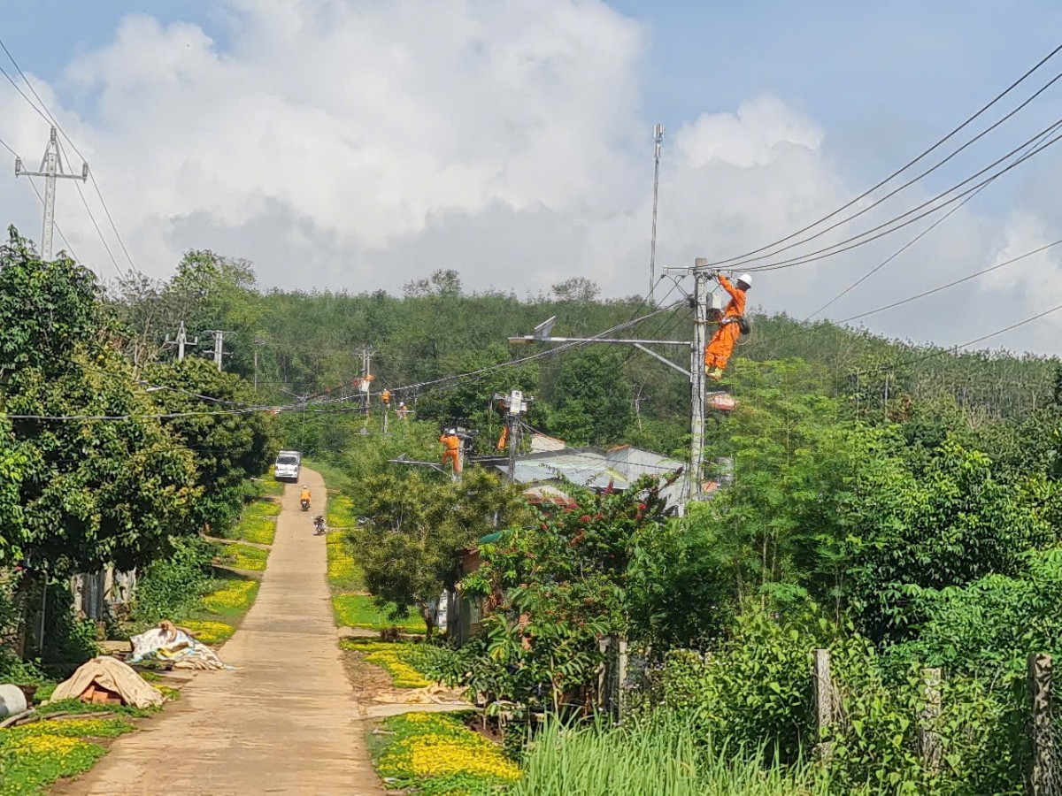 Điện lực Sa Thầy thi công công trình sửa chữa lớn đường dây hạ thế khu vực huyện Sa Thầy năm 2025 (Ảnh: PC Kon Tum)