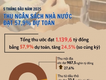 5 tháng 2025: Thu ngân sách nhà nước đạt 57,9% dự toán