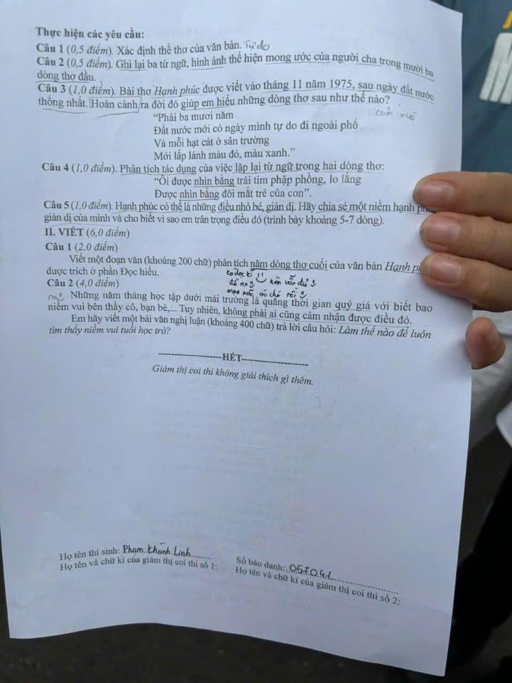 Đề thi, đáp án môn Văn lớp 10 Hà Nội