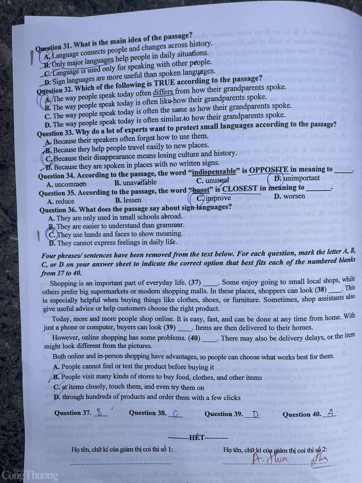 Đề thi, đáp án môn Tiếng Anh lớp 10 Hà Nội