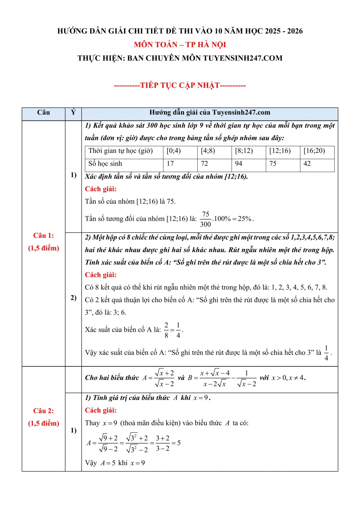 Đề thi, đáp án môn Toán lớp 10 Hà Nội