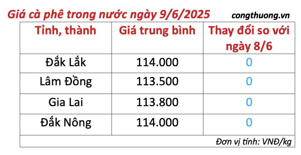 Giá cà phê hôm nay 9/6/2025, thị trường đi ngang