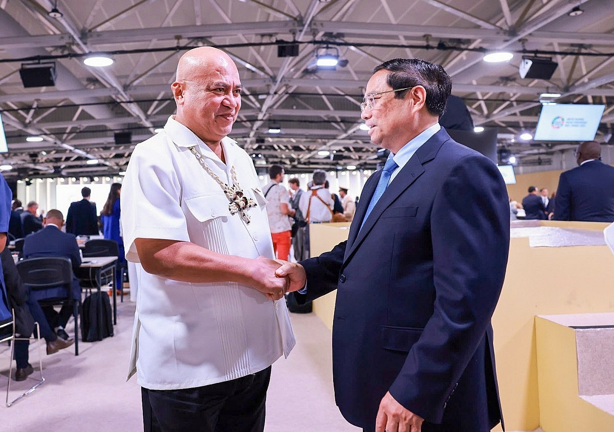 Thủ tướng Chính phủ Phạm Minh Chính gặp Thủ tướng Tuvalu Feleti Penitala Teo - Ảnh: VGP/Nhật Bắc