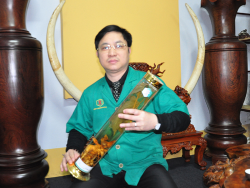 Lương y Phùng Tuấn Giang và bình rượu sâm Ngọc Linh