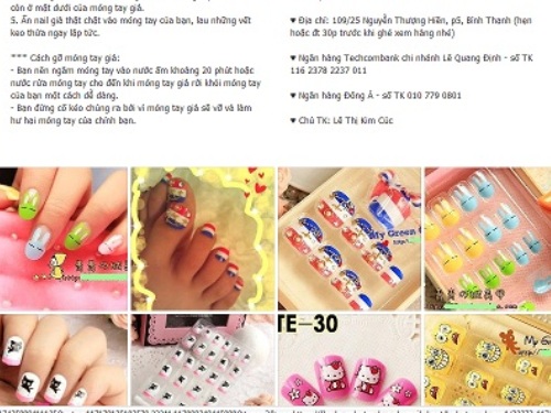 Móng chân, móng tay giả không rõ nguồn gốc, xuất xứ, giá rẻ, bán tràn lan trên mạng internet.