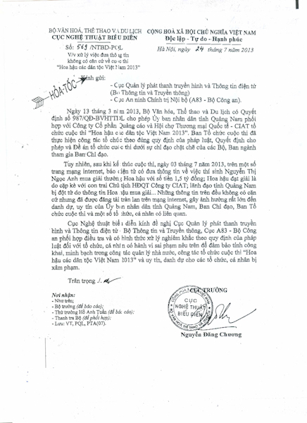 Công văn của Cục Nghệ thuật Biểu diễn