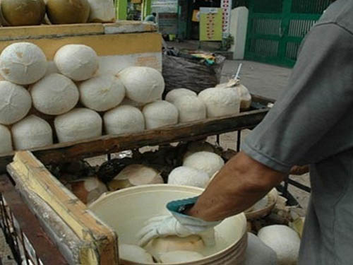 Nhiều điểm bán dừa tươi dọc đường ngâm hóa chất cho dừa trắng nõn