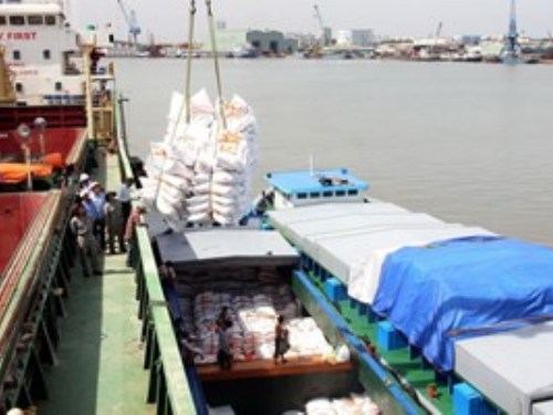 Bốc xếp gạo xuất khẩu.