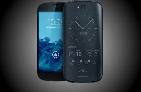 YotaPhone 2 với màn hình trước công nghệ Super AMOLED (trái) và màn hình e-ink ở mặt sau