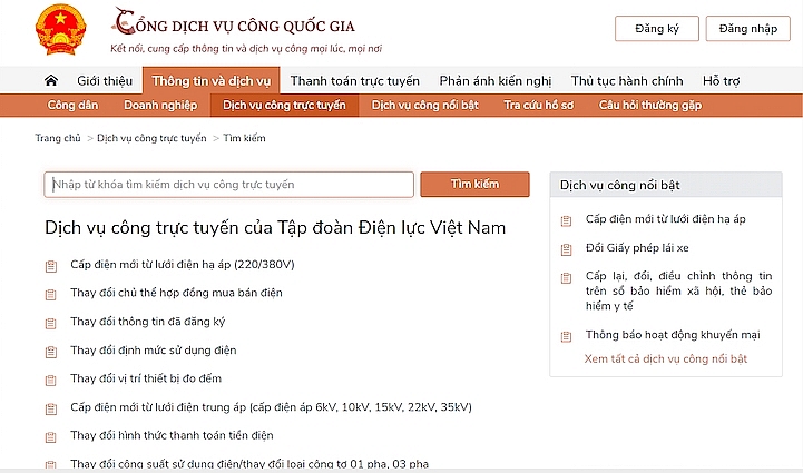 EVN: Gần 2 triệu hồ sơ, yêu cầu được thực hiện qua Cổng dịch vụ công Quốc gia
