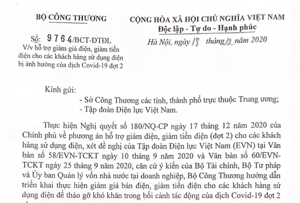 Bộ Công Thương hướng dẫn thực hiện giảm giá điện, tiền điện đợt 2