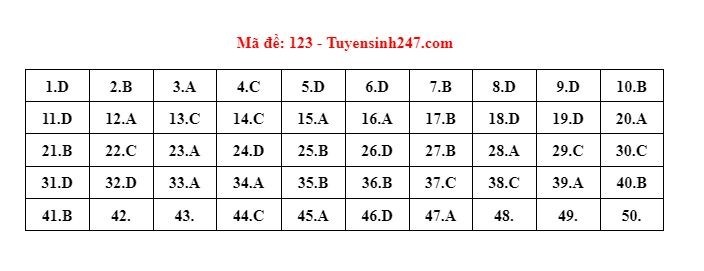 Đáp án đầy đủ 24 mã đề thi môn Toán kỳ thi tốt nghiệp THPT năm 2022