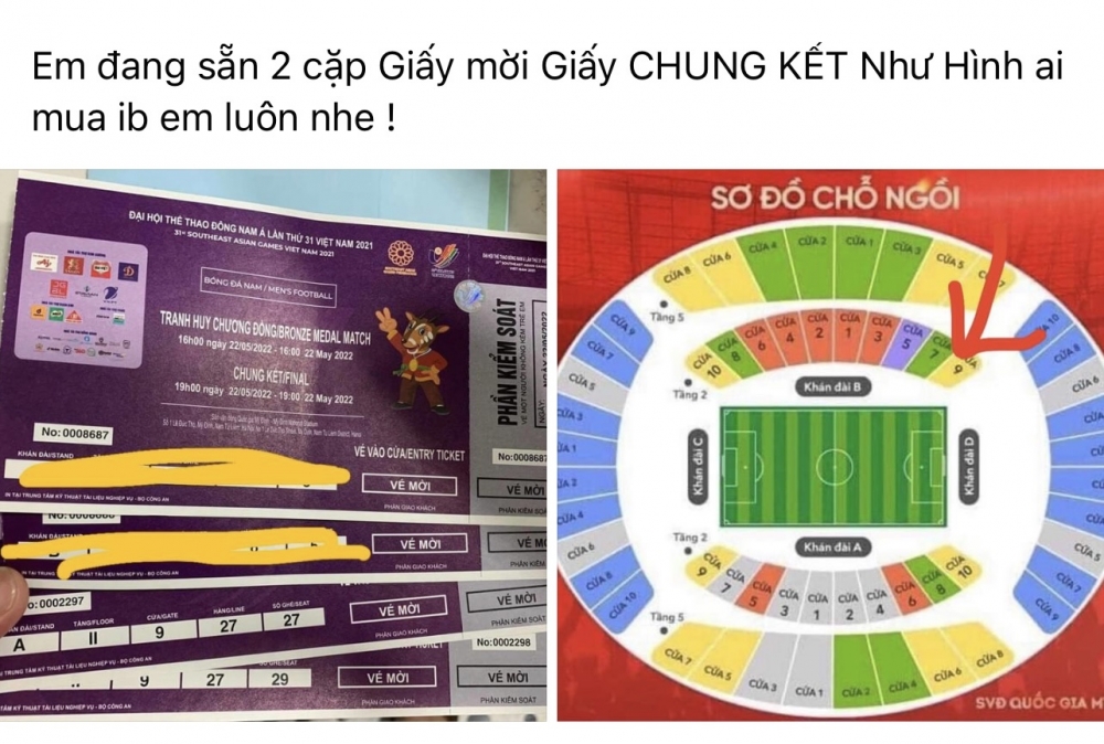 Vé Chung kết bóng đá nam SEA Games 31: Giá chợ đen gấp hàng chục lần giá gốc Vé Chung kết bóng đá nam SEA Games 31: Giá chợ đen gấp hàng chục lần giá gốc