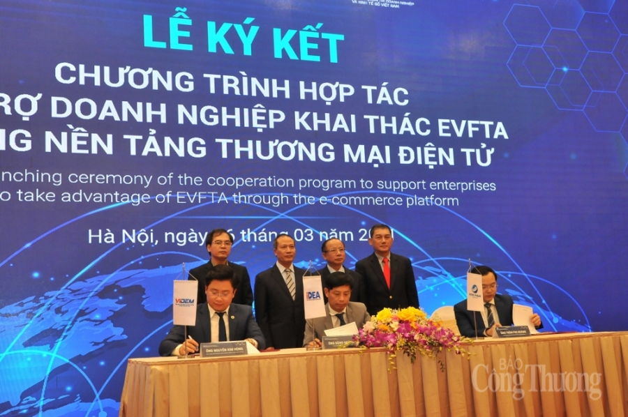 Ký Hợp tác hỗ trợ doanh nghiệp khai thác EVFTA bằng nền tảng thương mại điện tử giữa 3 bên: Cục Thương mại điện tử và kinh tế số (Bộ Công Thương), Viện Khoa học Quản trị doanh nghiệp và Kinh tế số Việt Nam, Tập đoàn Kim Nam.
