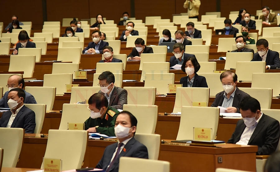 Các đại biểu tham dự Hội nghị tại điểm cầu Nhà Quốc hội 