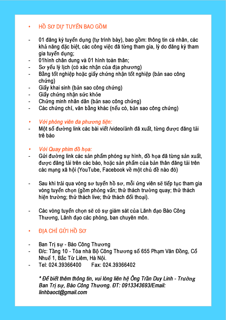 bao cong thuong tuyen dung nhieu vi tri lam viec