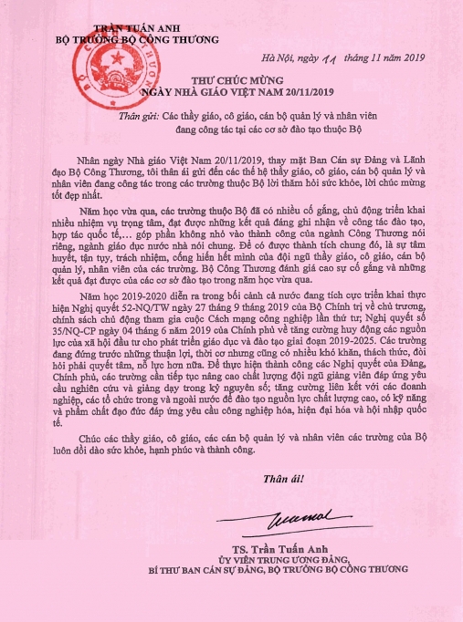 Bộ trưởng Trần Tuấn Anh gửi thư chúc mừng Ngày Nhà giáo Việt Nam 20/11 bo truong tran tuan anh gui thu chuc mung ngay nha giao viet nam 2011