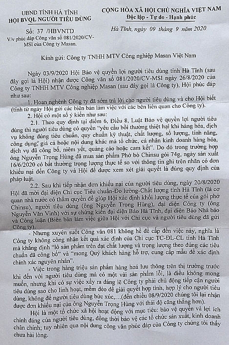 Hà Tĩnh: Phở bò Chinsu của Masan bị khách hàng khiếu nại vì thiếu trọng lượng Hà Tĩnh: Phở bò Chinsu của Masan bị khách hàng khiếu nại vì thiếu trọng lượng